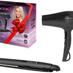 Remington D 5215 GP Geschenkpaketset Haartrockner + Haarglätter Set Schwarz